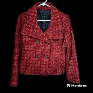 Talbots Size 6 Jacket Double Breasted Tweed Wool Blend Red Plaid